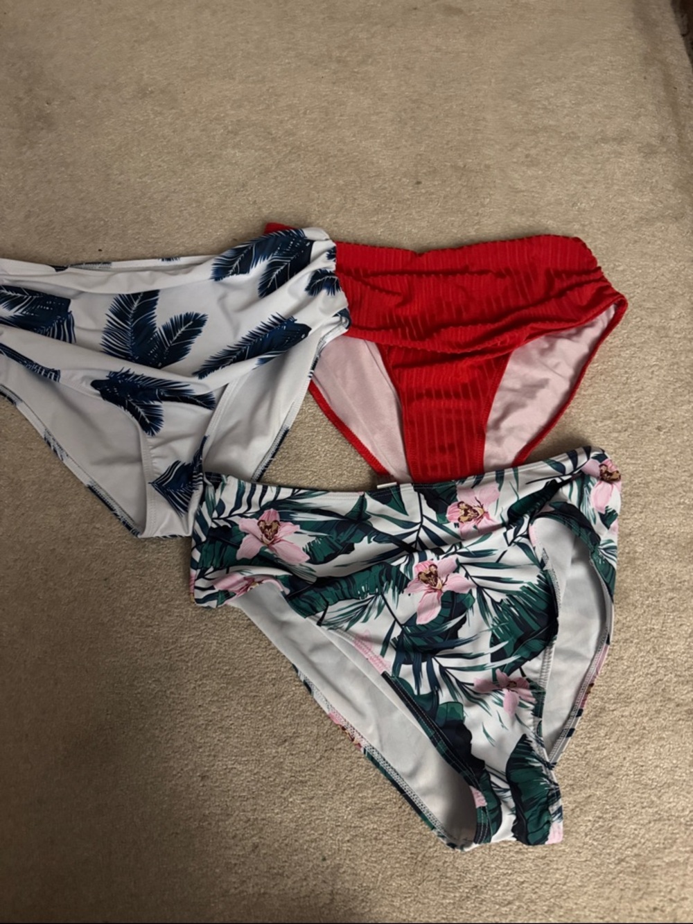 3-Pack Women's Bikini Bottoms - Floral, Palm & Red